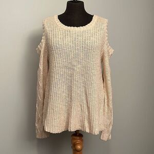 Cream Knit Sweater with Shoulder Cut Outs